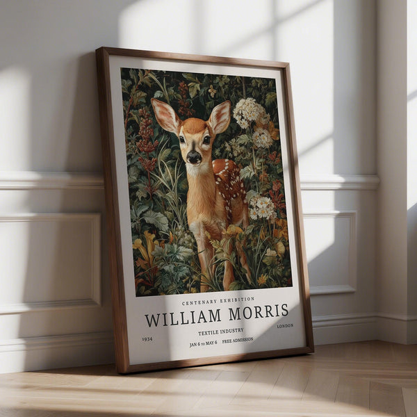 Forest Art Print with detailed fawn among vintage wildflowers and foliage.