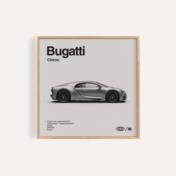 Bugatti Chiron Art Print in Black and White for office wall art