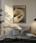 Retro racing wall art print with a formula-style car and layered curved track lines