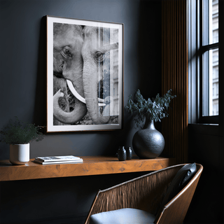 Animal Portrait Art black-and-white elephant wall art with close-up facial detail