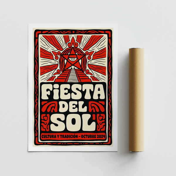Event-style design Fiesta Del Sol Art Print with bold title and ornamental border