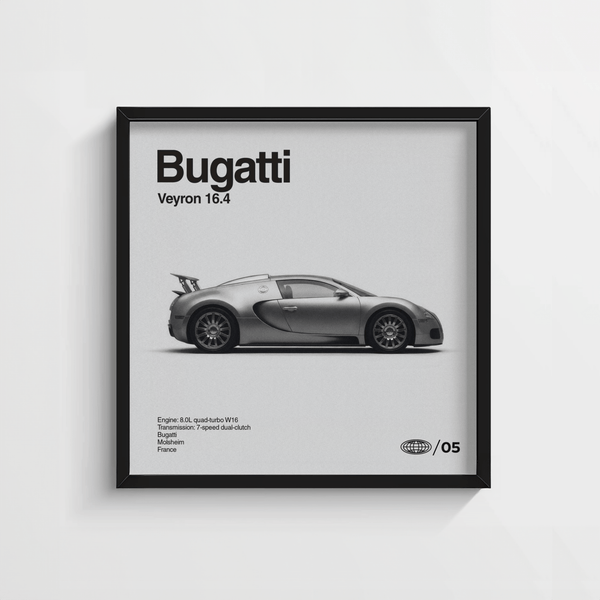 Stylish Bugatti Veyron Car Print for garage decor, black and white wall art