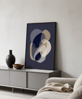 prints abstract art poster in Blue, White, and Beige for dining room