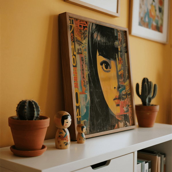 Japanese Pop Art home decor print, Orange, Black, Red for lounge