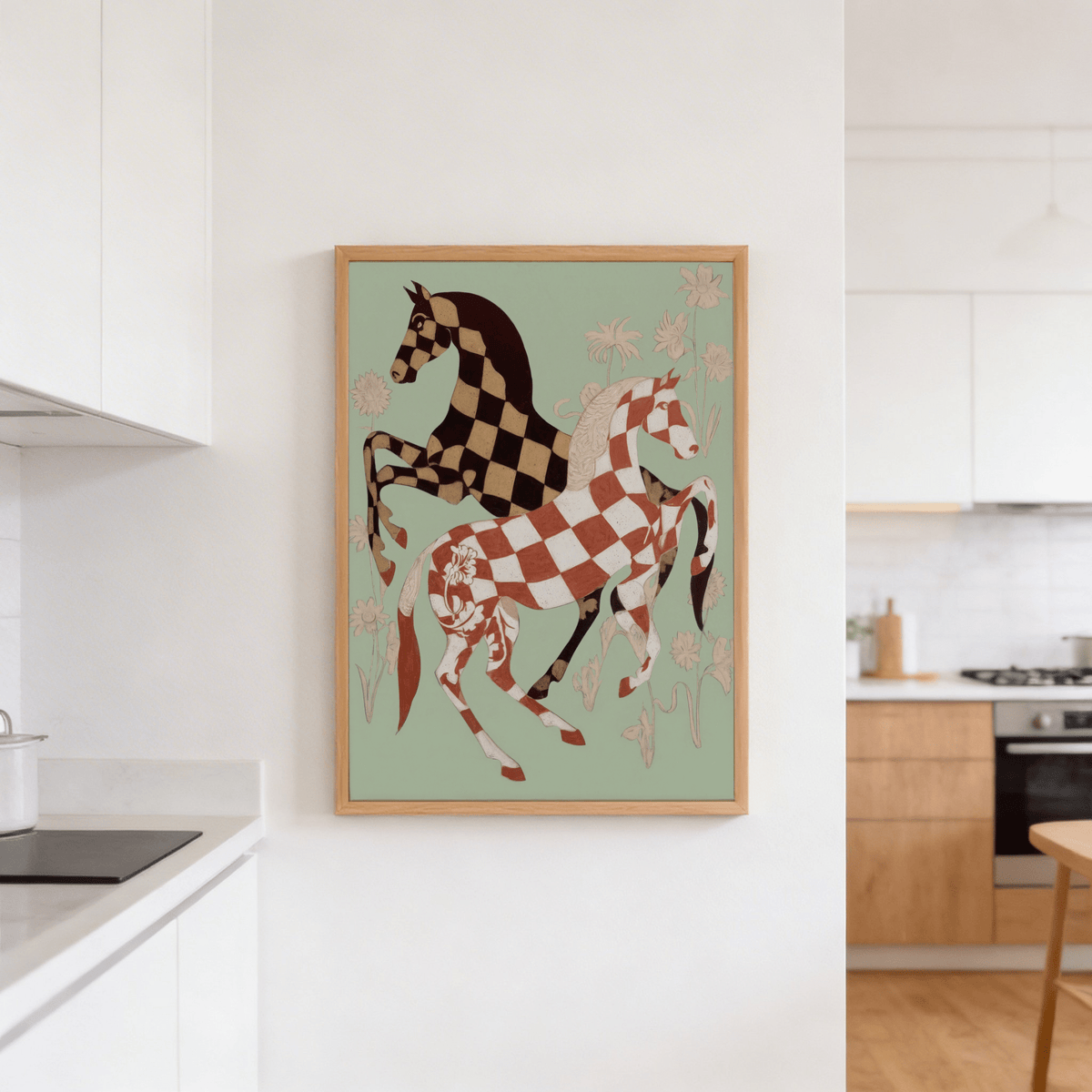 Vintage Horse Art Print wall art showing a foreground horse and larger horse behind