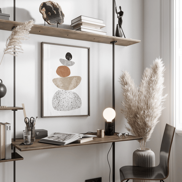 Modern Pebble Print wall art in white and black for dining room