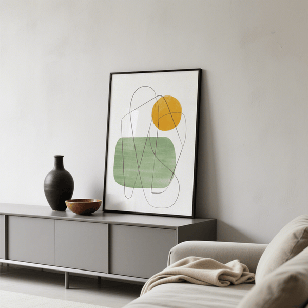 Contemporary Simple Minimalist Wall Art, green/yellow/white for study poster