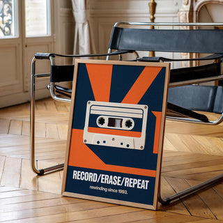 Minimalist cassette tape wall art perfect for music studios.