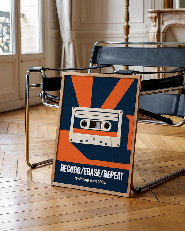 Minimalist cassette tape wall art perfect for music studios.