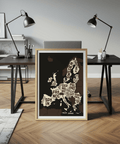 Europe Poster wall art print for bedroom in Brown Beige White