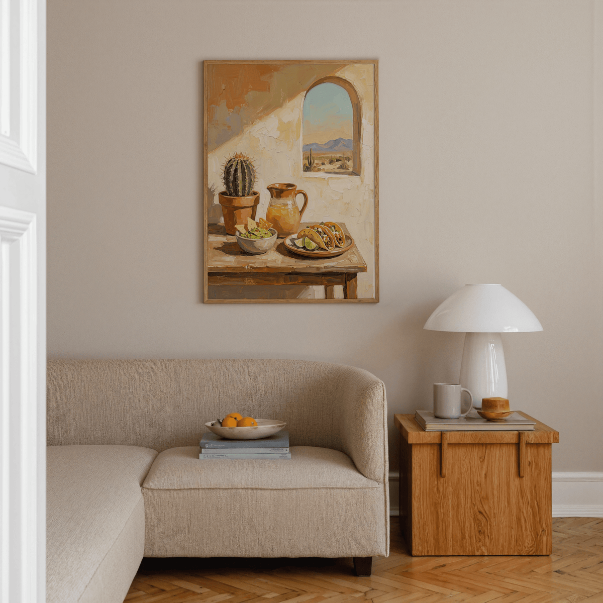Mexican Food Art design in beige, brown, green for stylish kitchen decor