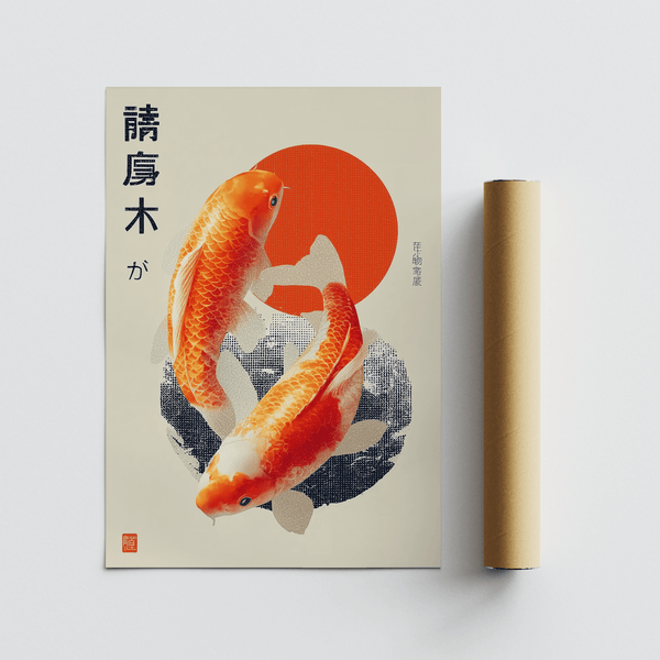Unique Koi Fish Art Print with orange tones for tranquil lounge area
