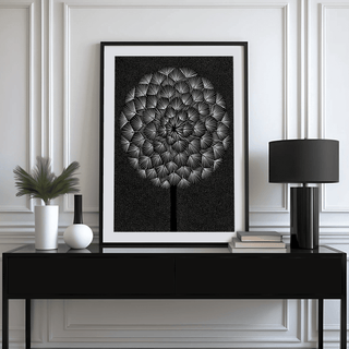 Dandelion Wall Print, geometric Black and White for dining room