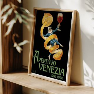 Vintage Aperitivo Print showing bright yellow lemon, fits modern kitchen wall art