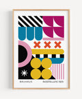 Bold and colourful geometric Bauhaus poster, ideal for living room decor
