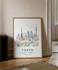 Detailed Tokyo Skyline Art Print featuring Tokyo Tower and a riverside park scene