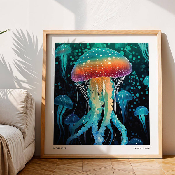 Dotted abstract jellyfish in colorful art unique wall print