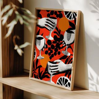 Abstract Drink Wall Art poster with cocktail glasses, citrus slices, and repeating dots