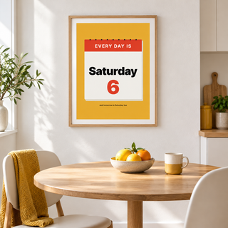 Tear off calendar retirement print above a dining table in a dining room