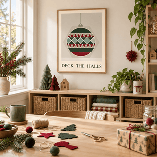 Scandi quilt bauble print in a kids creative room at Christmas