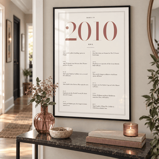 Cream and dusty rose 2010 birth year print in a calm room setting