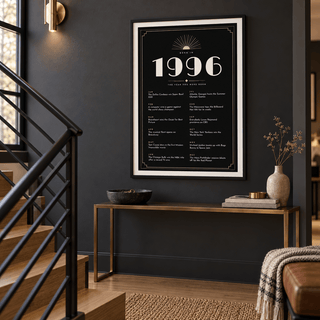 Black and champagne Art Deco 1996 print in a calm room setting