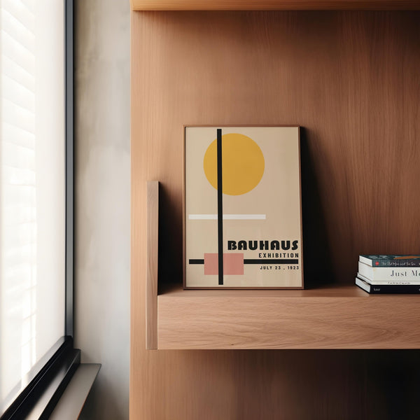 Bauhaus Office Prints on wooden shelf