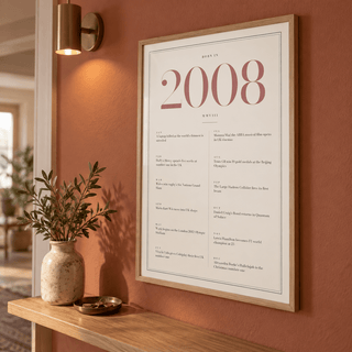 Cream and dusty rose 2008 birth year print in a calm room setting