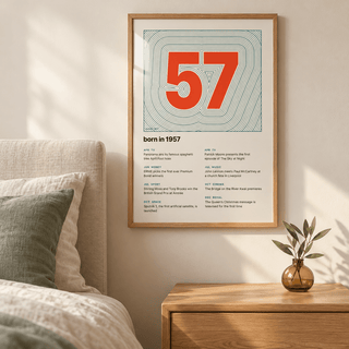 Teal contour line print with a vermilion 1957 in a calm room setting