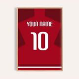 Camiseta de fútbol personalizada - roja con mangas rojo oscuro — wooden-frame main image
