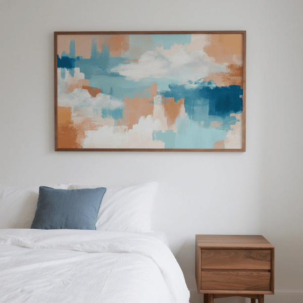Abstract Cloud Print featuring Beige and White colors in art print for hallway