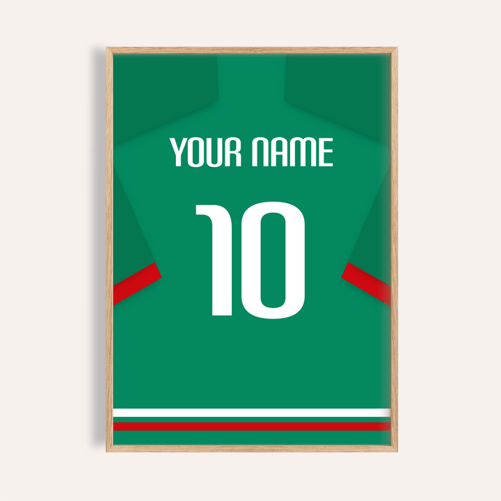 Centered Mexico Jersey Shirt Poster showing custom name and number 10 on jersey back print