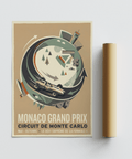 Minimalist Monaco Grand Prix Print print with circular track composition, motion arrows, and vintage typography