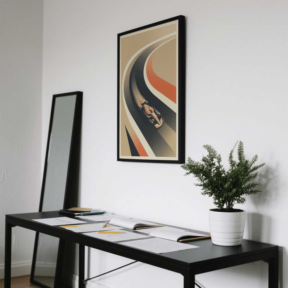 Arcing bands wall art capturing swift motion and clean geometry