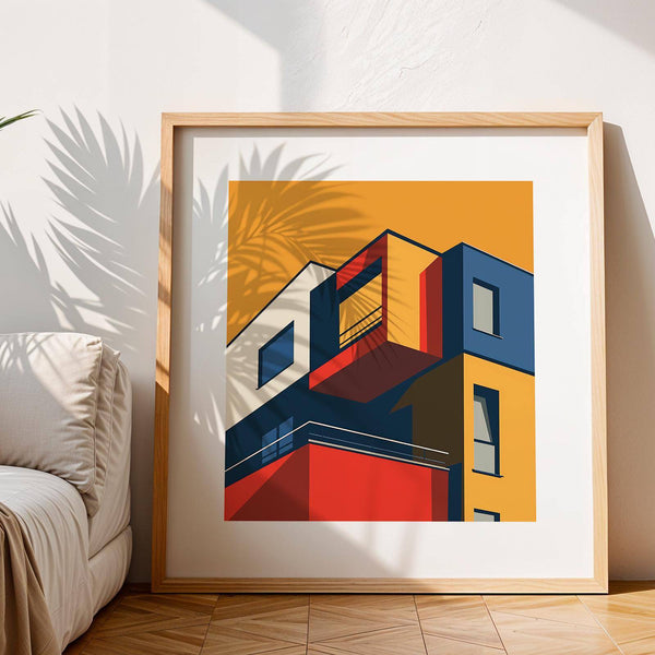 Premium matte posters for office space featuring angular Bauhaus forms