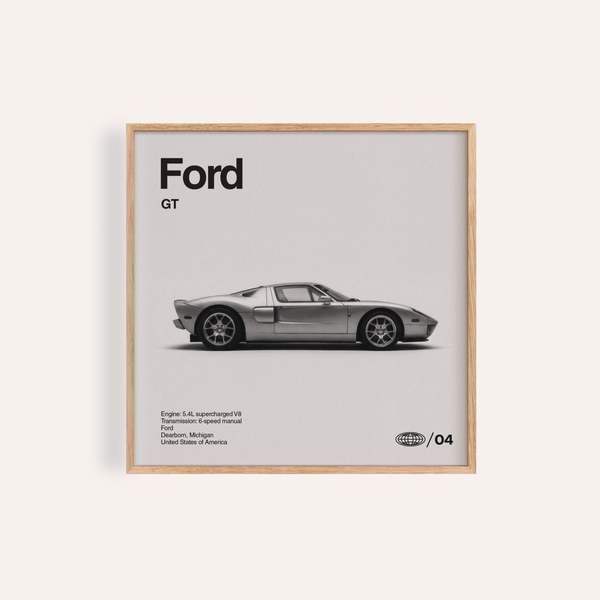 Ford Gt Art Print in Gray and Black for living room wall art