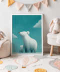 Polar Bear Print in calming blue and crisp white for baby nursery