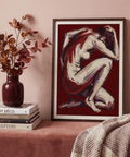 Painterly nude study print showing draped fabric and folded legs