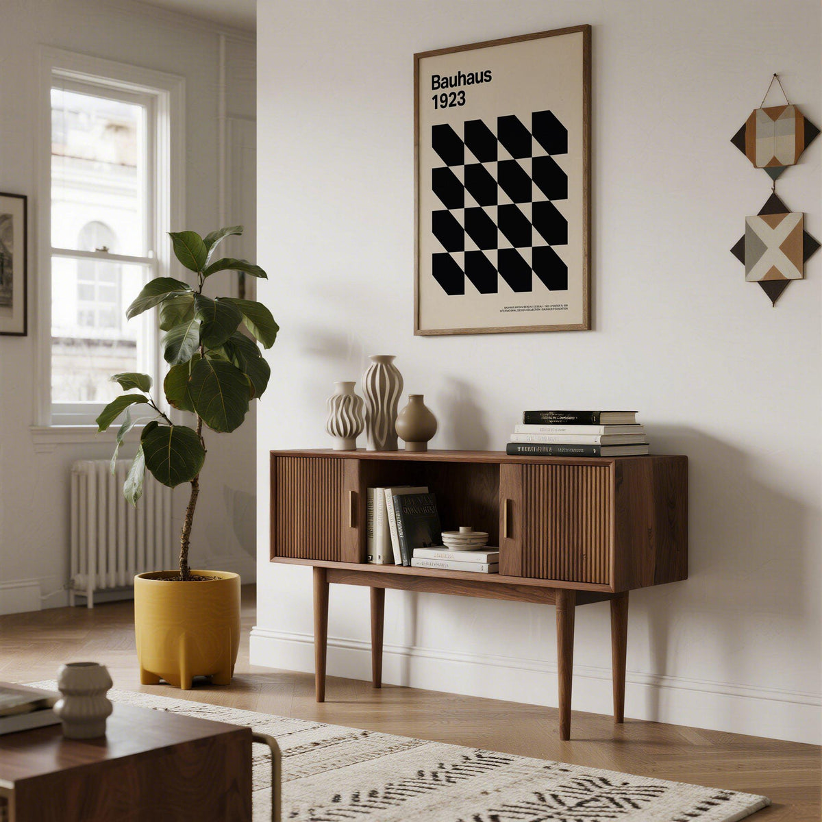 Flatlay of poster labeled Bauhaus 1923 for Corporate Office Artwork.