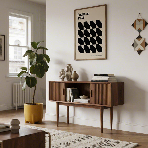 Flatlay of poster labeled Bauhaus 1923 for Corporate Office Artwork.