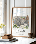 Close-up of Milan Cathedral Art Print highlighting detailed cathedral façade lines and central spire