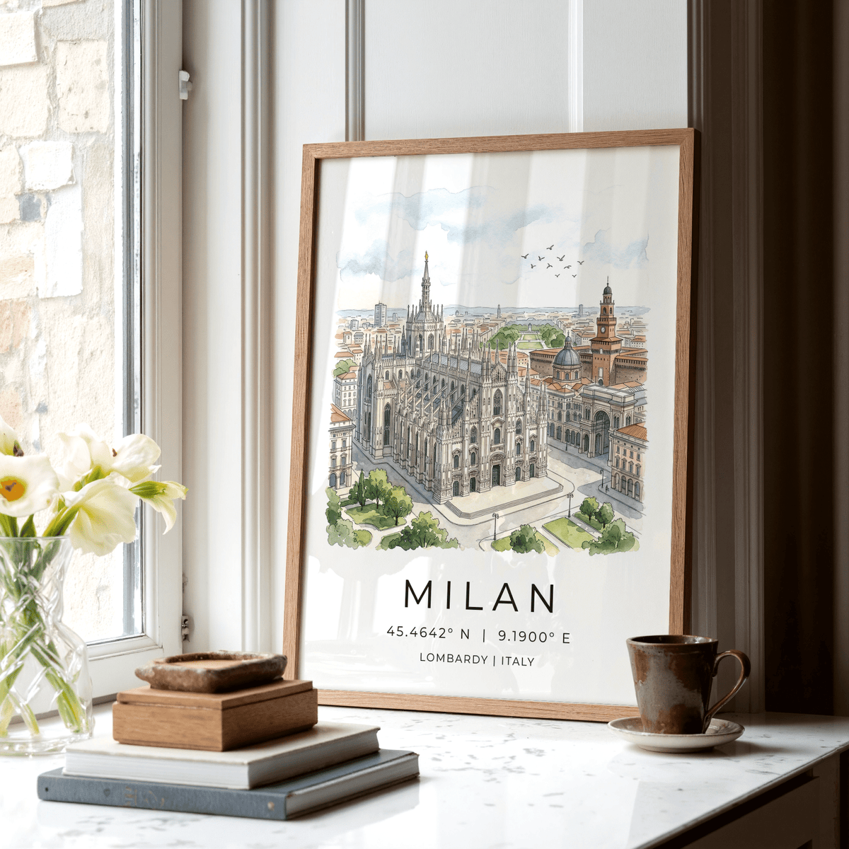Close-up of Milan Cathedral Art Print highlighting detailed cathedral façade lines and central spire