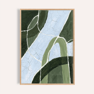Framed Green and Blue Art showing an abstract stream in green and blue shades