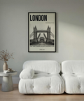 Monochrome London wall art print with Tower Bridge roadway view and large top title