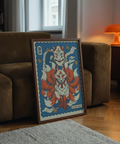 Unframed Kitsune Mask Wall Art hung in modern office setting