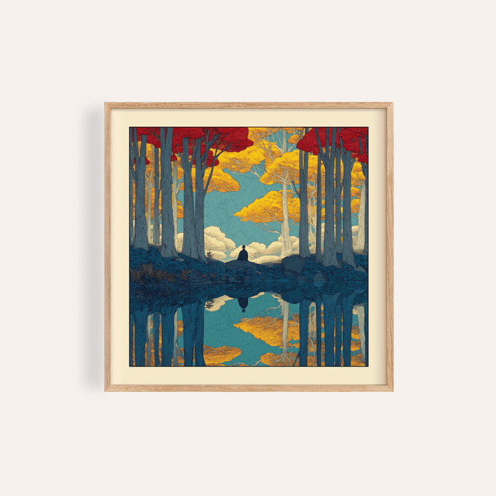 Hasui Kawase serene nature wall art print of woodland pond reflection