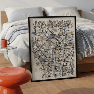 Los Angeles Map Art lower edge showing Long Beach area markings