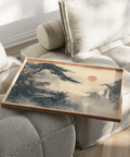 Asian Landscape Print featuring Beige sky and Red accents for hallway