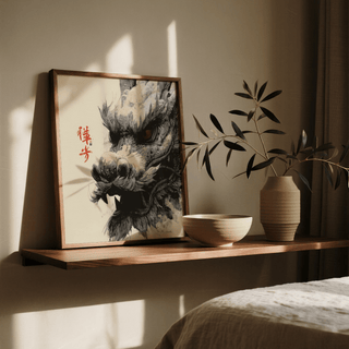 Dragon Head Print black and white art print for bedroom