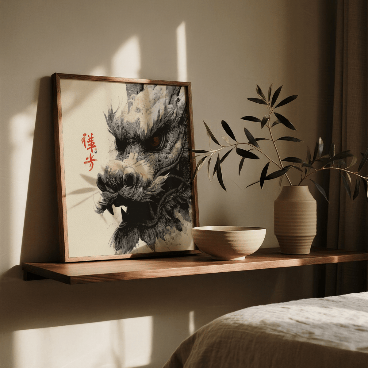 Dragon Head Print black and white art print for bedroom